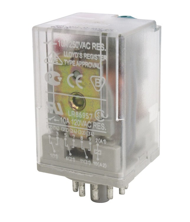 RLY 10A PLUG-IN 3P MECH TST 12VDC 11PIN